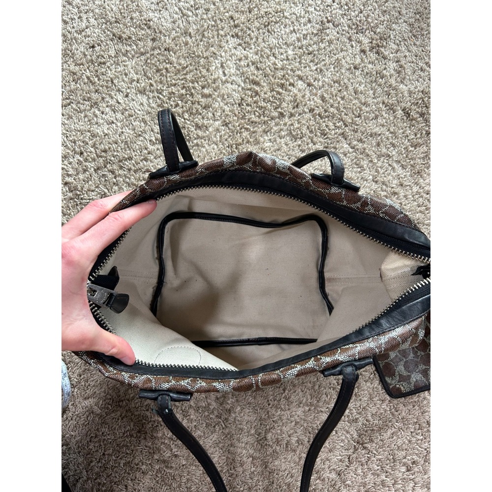 Coach Signature C Monogram Coated Canvas Taxi Tote Bag Brown Black - Picture 3 of 11